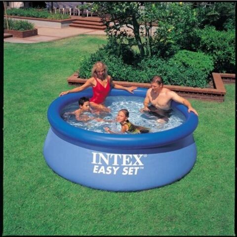 Intex Easy Set 10 Foot x 30 Inch Above Ground Inflatable Round Swimming Pool with 30 Gauge 3 Ply Side Walls and Drain Plug, Blue  1