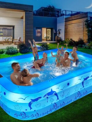 2024 Upgraded Family Inflatable Swimming Pool with Solar Powered Lights - Large, Oversized, and Perfect for Backyard Fun!"