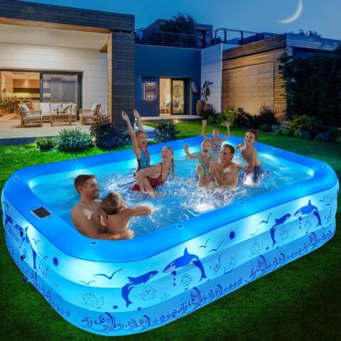 2024 Upgraded Family Inflatable Swimming Pool with Solar Powered Lights - Large, Oversized, and Perfect for Backyard Fun!"