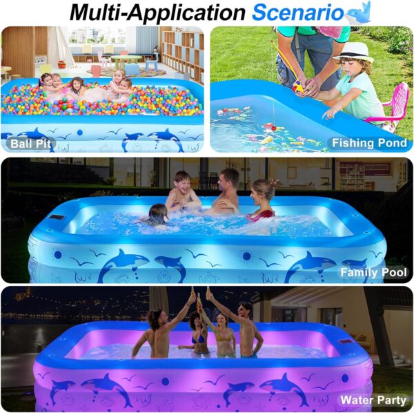 2024 Upgraded Family Inflatable Swimming Pool with Solar Powered Lights - Large, Oversized, and Perfect for Backyard Fun!"