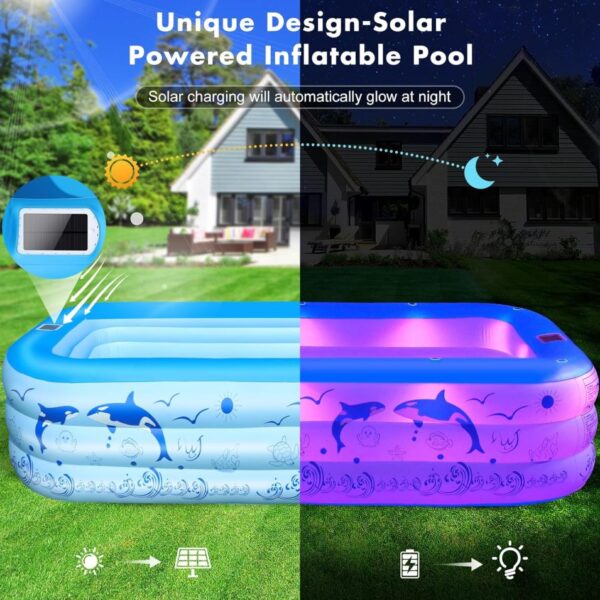 2024 Upgraded Family Inflatable Swimming Pool with Solar Powered Lights - Large, Oversized, and Perfect for Backyard Fun!"