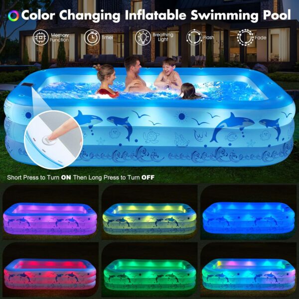 2024 Upgraded Family Inflatable Swimming Pool with Solar Powered Lights - Large, Oversized, and Perfect for Backyard Fun!"